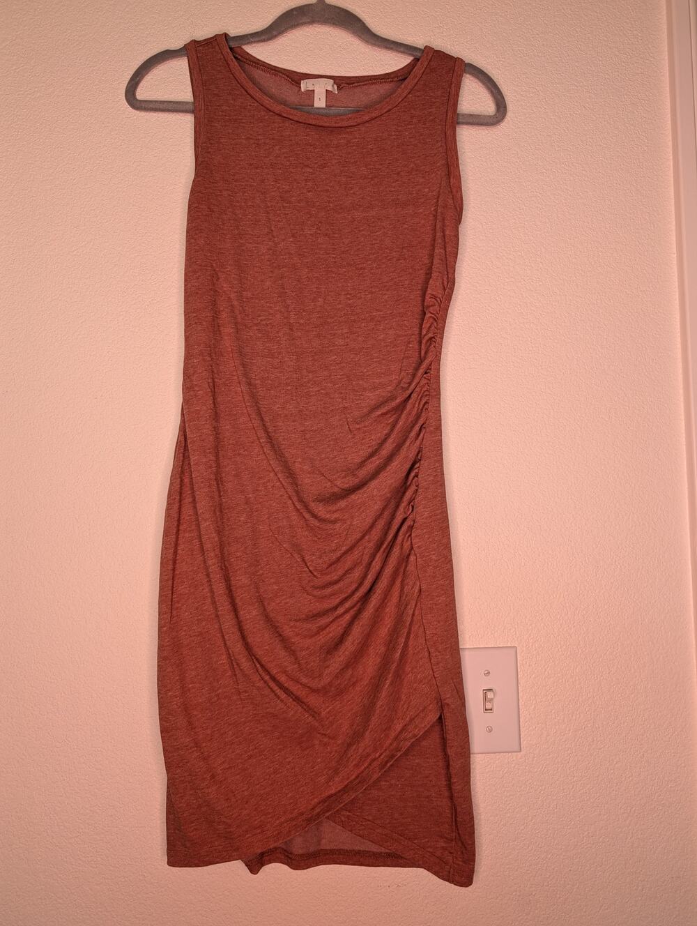 Leith Women's Cotton Blend Ruched Dress S Salmon Asymmetrical Boho Summer Travel